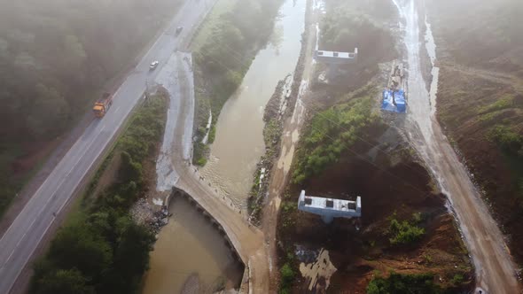 Road Construction In The Foggy Valley