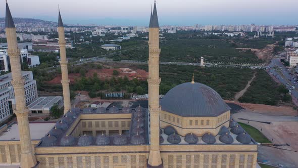 Mosque with Beautiful Blue Domes and Minarets