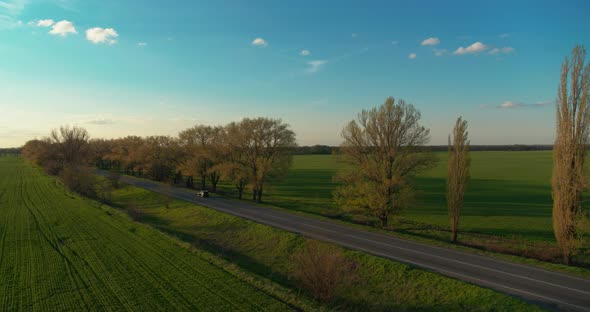 Country Road at the Evening Aerial View
