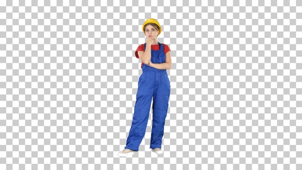 Woman in Construction Uniform Listening to Instructions Alpha