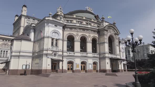 Kyiv. Ukraine: National Opera of Ukraine. Aerial View, Slow Motion, Flat, Gray