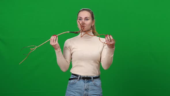 Middle Shot of Slim Woman Performing on Green Screen