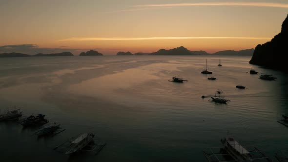 The Beautiful Bay at Sunset. Aerial View.