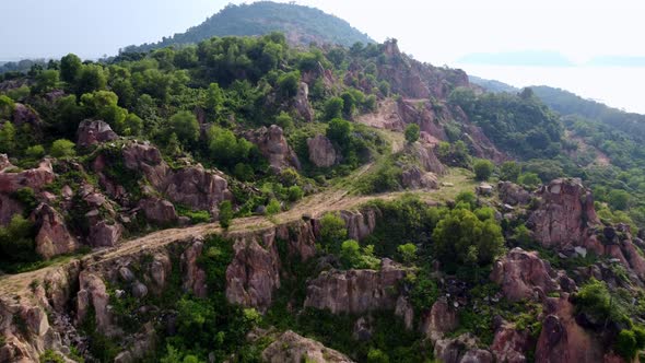 Drone shot of abandoned quarry mining