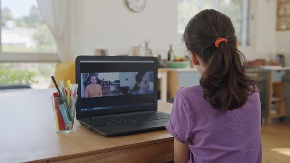 Little girl attending an online lesson during the COVID-19 lockdown