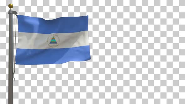 Nicaragua Flag on Flagpole with Alpha Channel - 4K