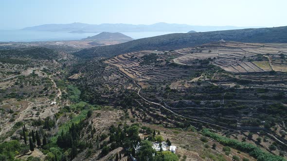 Village of Lefkes on the island of Paros in the Cyclades in Greece from the sky