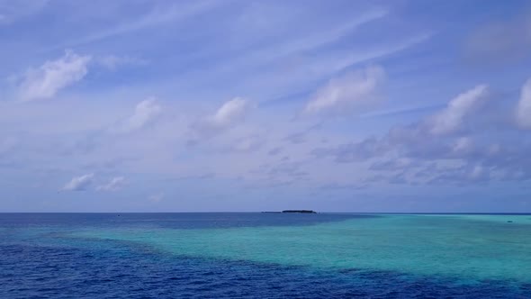 Drone aerial panorama of coastline beach wildlife by blue sea with sand background