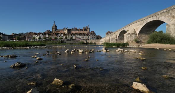 Gien, Loiret department, France. Low water level in the Loire river during a dryness season.