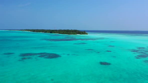 Aerial top view nature of luxury bay beach trip by blue sea and white sandy background of a dayout n