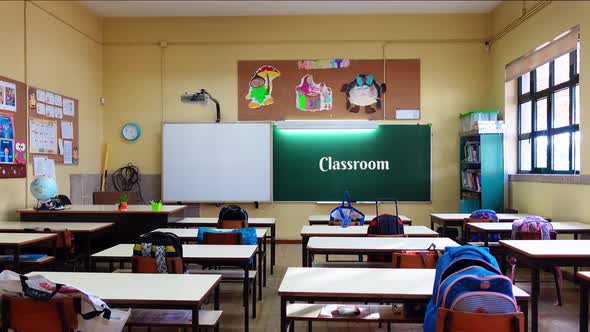 School Classroom with the Word Classroom on the Board