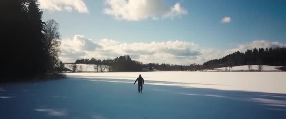 Ice Skating On The Lake On Sunny Day