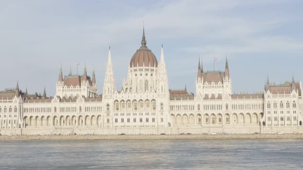 Parliament building in Budapest on Danube river banks 4K 2160p UHD video - Hungarian national parlia