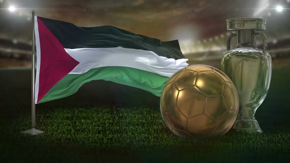 Palestine Flag With Football And Cup Background Loop