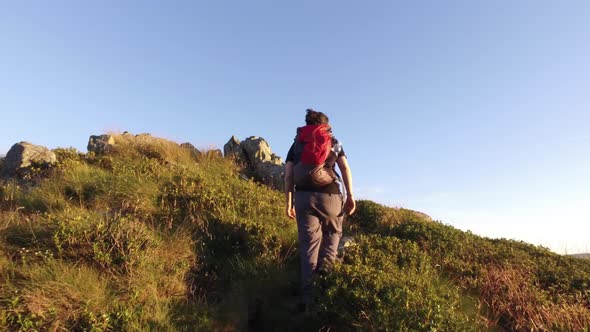 Young Woman Hiking Walking Trekking Outdoors