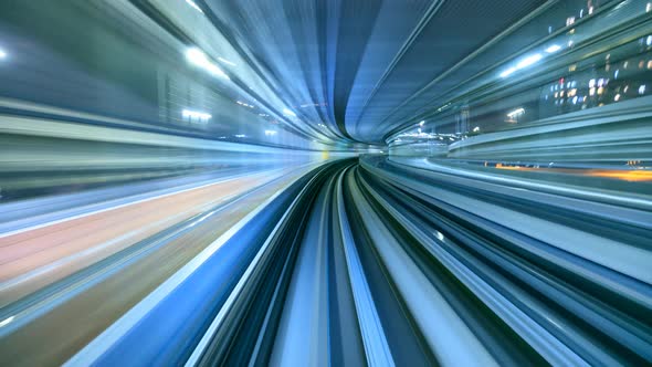 4K Timelapse of automatic train moving to rainbow bridge, Tokyo, Japan 