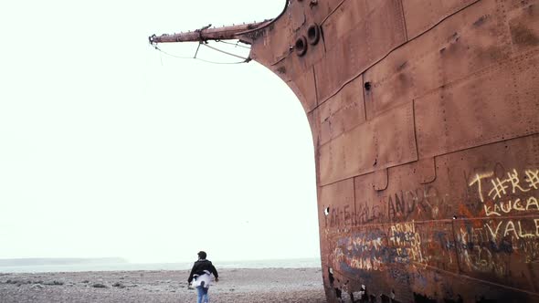 Rusted Shipwreck on the Beach in Patagonia, Argentina.