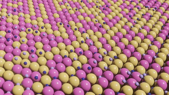 Abstract 3d render scene with animated multicolor balls. Seamless loop