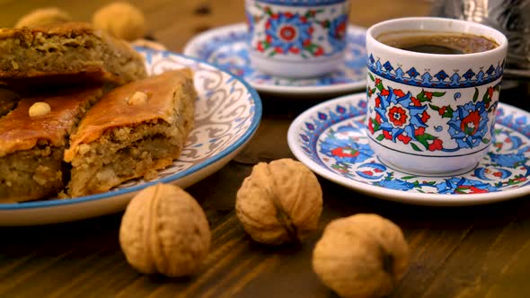 Baklava and Turkish Coffee on the Table