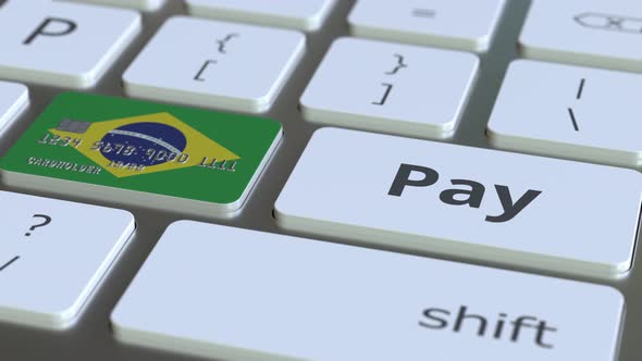 Bank Card Featuring Flag of Brazil As a Key on a Keyboard