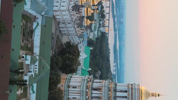 Vertical Video KyivPechersk Lavra in the Morning at Sunrise