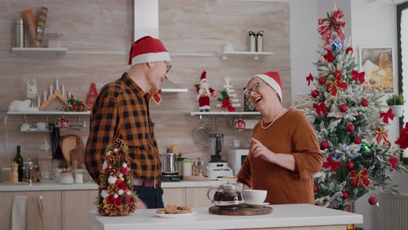 Happy Grandparents Couple Family Sharing Wrapper Gift with Ribbon on It