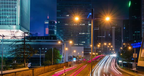 Street Traffic in Hong Kong at Night Timelapse