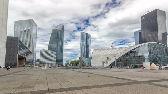 Skyscrapers of Defense Timelapse Hyperlapse Modern Business and Financial District in Paris with alt