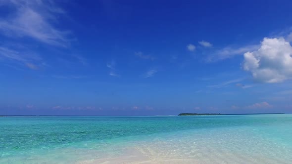 Wide angle tourism of tropical bay beach voyage by sea with sand background in sunlight