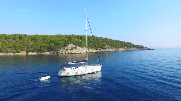 Aerial view of sailing boat