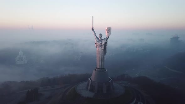 Aerial View of Mother Motherland Statue in Kyiv Ukraine