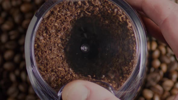 Closeup Coffee Grinder Making Aromatic Powder Top View