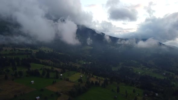 Dramatic Clouds In Mountains Aerial View, Maramures, Romania