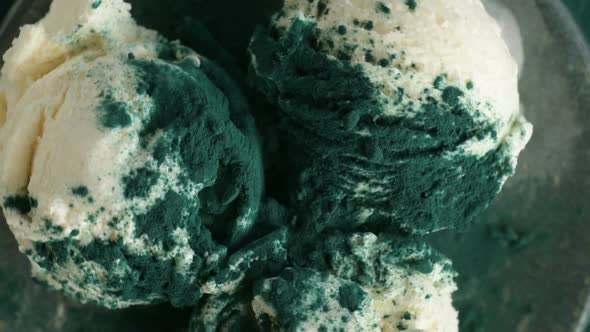 Ice cream spirulina powder view from the top