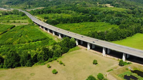 german autobahn from above through landscape