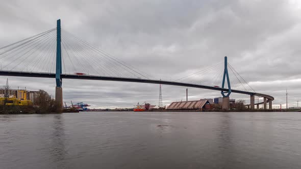 Day Time Lapse with traffic on koehlbrandbruecke, Hamburg, Germany