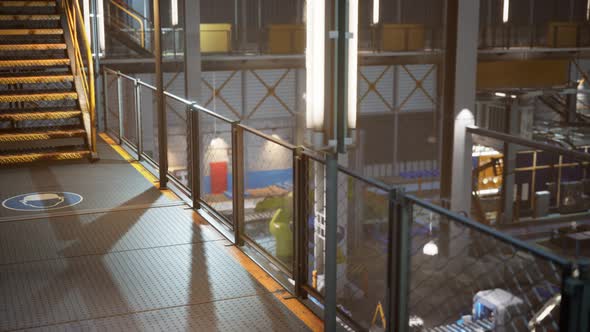 Interior of Car Factory with a Production Line alt