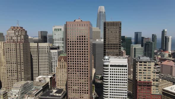Aerial footage from the Finance District of San Francisco