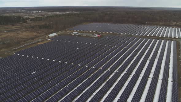 Solar Battery Field in Winter Aerial View