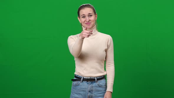 Woman Mocking Pointing at Camera and Laughing