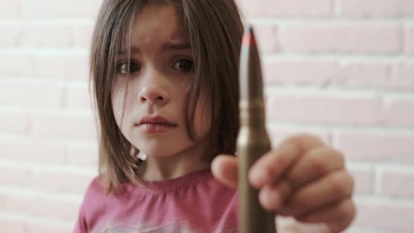 Anti-war Propaganda. Child Against Murder. Close-up ,