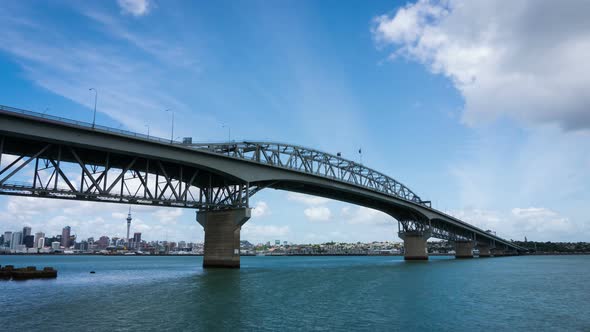 Time Lapse Auckland Harbour Bridge Reflecting on Westhaven Marina in Auckland