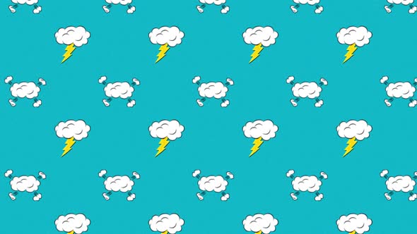 Animation of multiple vintage comic cartoon cloud on green background