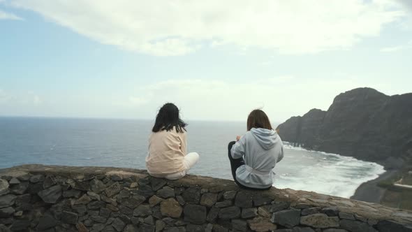 Two Woman Sits on the Observation Deck on the Canarian Island of La Gomera