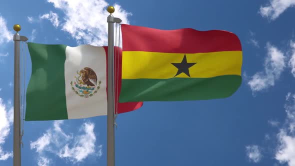 Mexico Flag Vs Ghana Flag On Flagpole