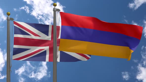 United Kingdom Flag Vs Armenia Flag On Flagpole