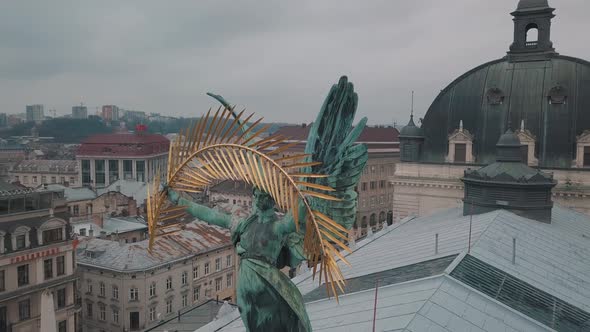 Aerial City Lviv, Ukraine. European City. Popular Areas of the City. Lviv Opera