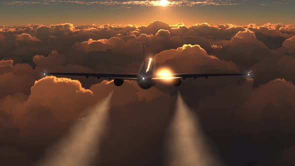 Airplane Flying on Sunset 4k