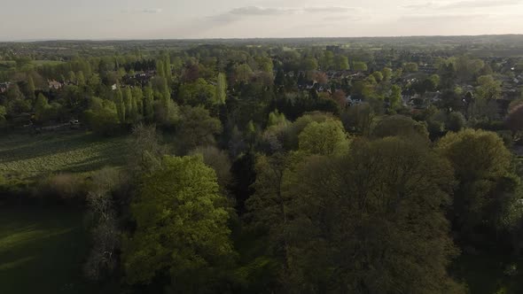 Springtime Aerial View England Suburbs UK Trees Houses Kenilworth