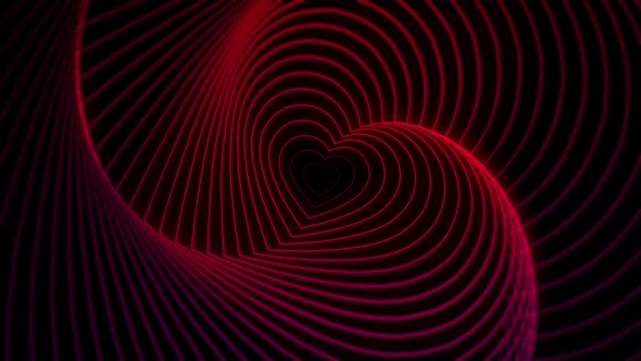 Neon Red Heart Wave Tunnel and Romantic Abstract 4K Moving Wallpaper Background